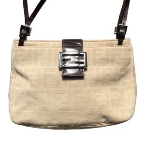 baguette FENDI Mamma Baguette Zucca Canvas Shoulder Bag Beige purse shoulder